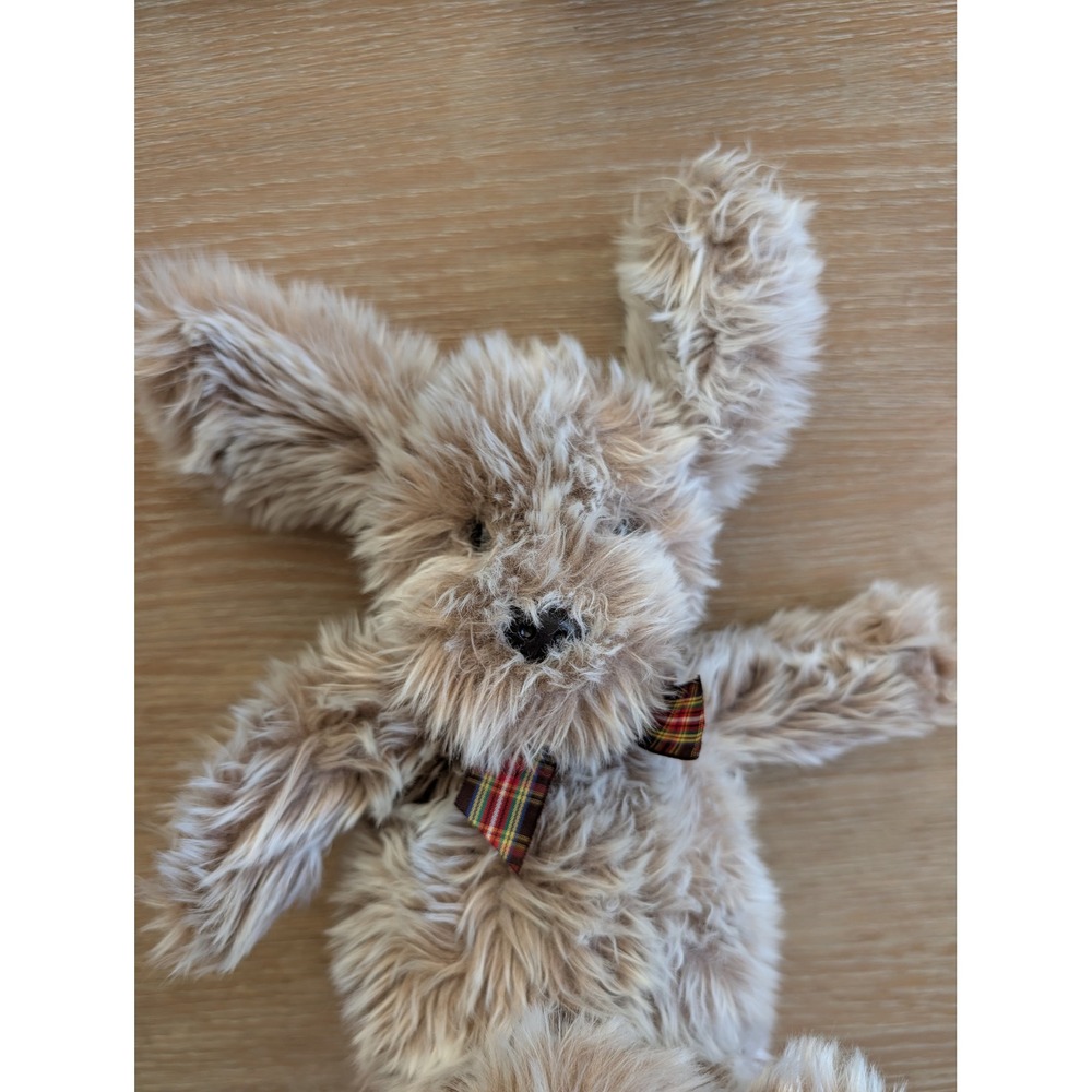 Vintage Gund Shaggy Brown Dog Plush Plaid Bow Tie‎ Soft Stuffed Animal Puppy Toy